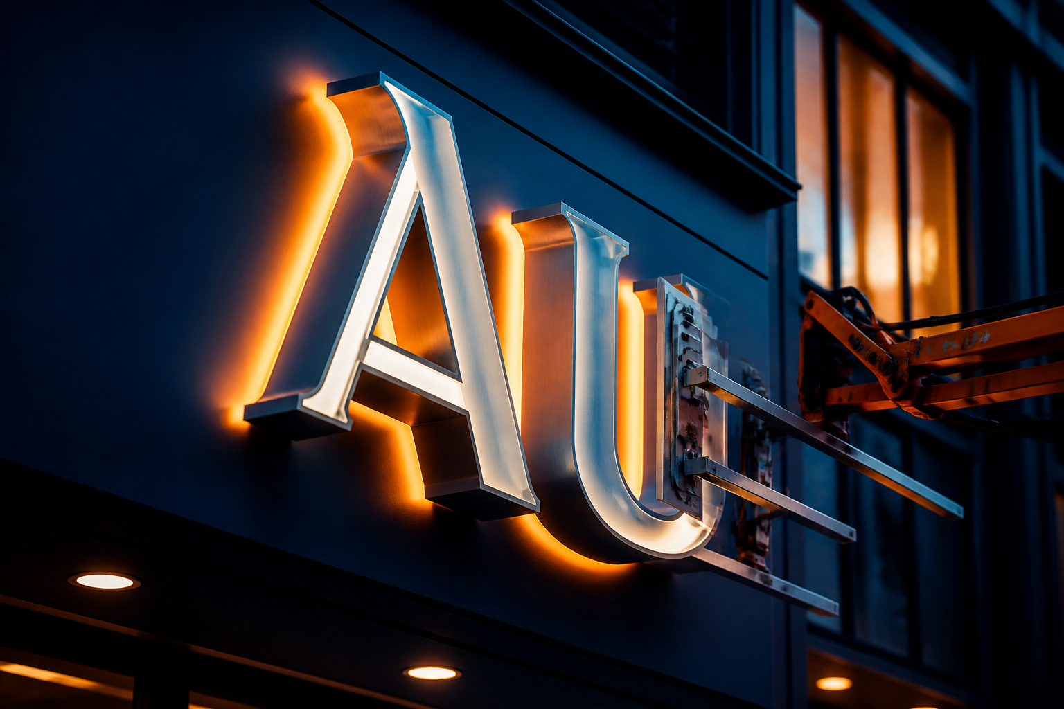Illuminated aluminum channel letters on a storefront