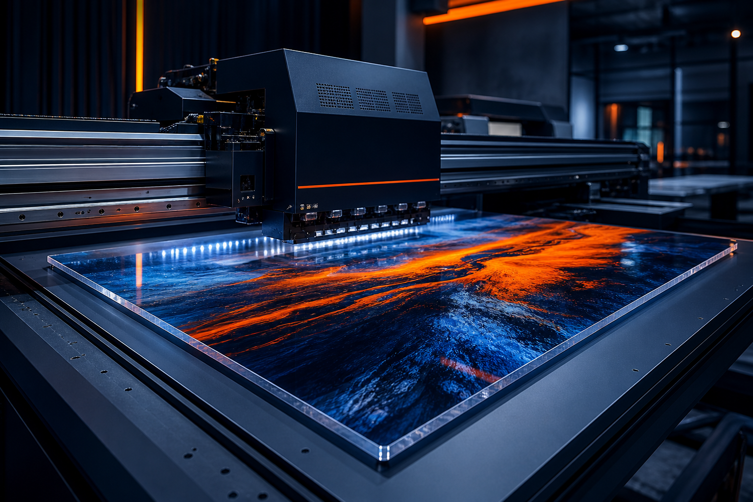 UV flatbed printer printing directly onto acrylic